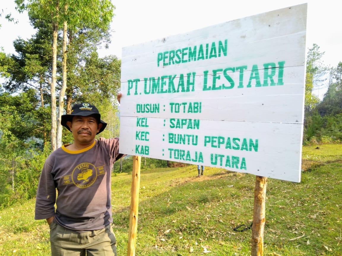 PT Umekah Lestari nursery sign at the Sapan plantation in North Toraja
